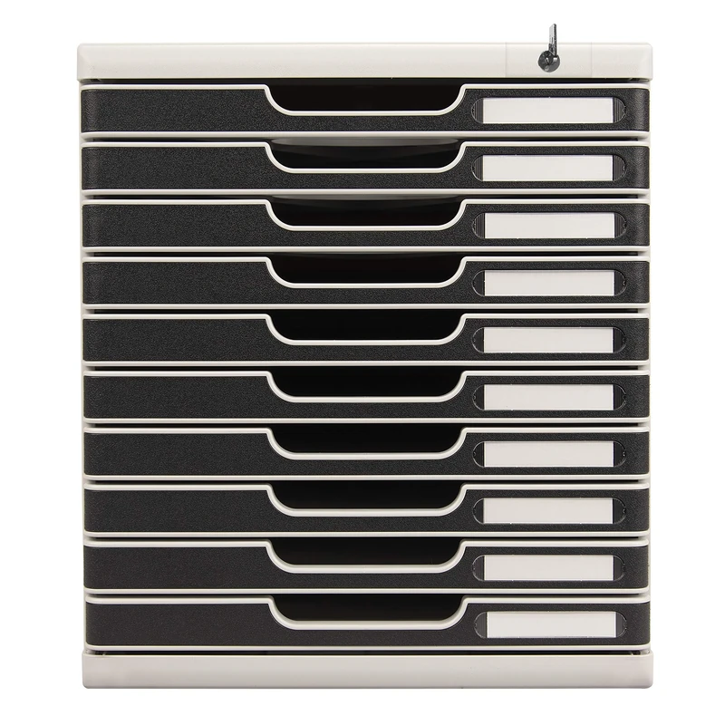Exacompta - Ref 332014D - Modulo Drawer Set with Key Lock - 350 x 288 x 320mm in Size, 10 Drawers (26mm Height), Smooth Opening, Keys Supplied - Office Light Grey/Black