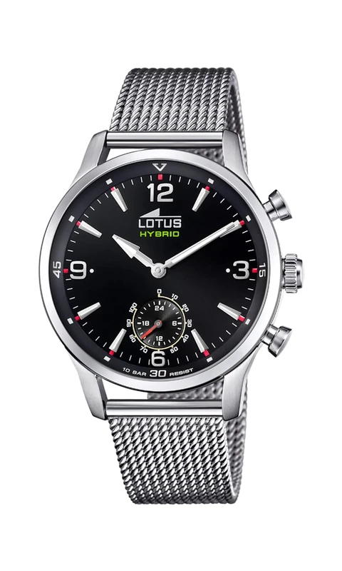 Lotus Watch Model 18803/3 Connected Collection, 43 mm Black Case with Steel Strap for Men
