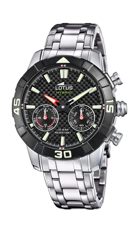 Lotus 18810/2 Connected Collection, 45mm Black Case with Steel Strap for Men