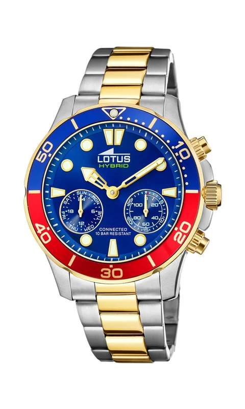Lotus 18801/3 Watch from The Connected Collection, 44.5 mm Blue case with Two-Tone Steel Strap for Men