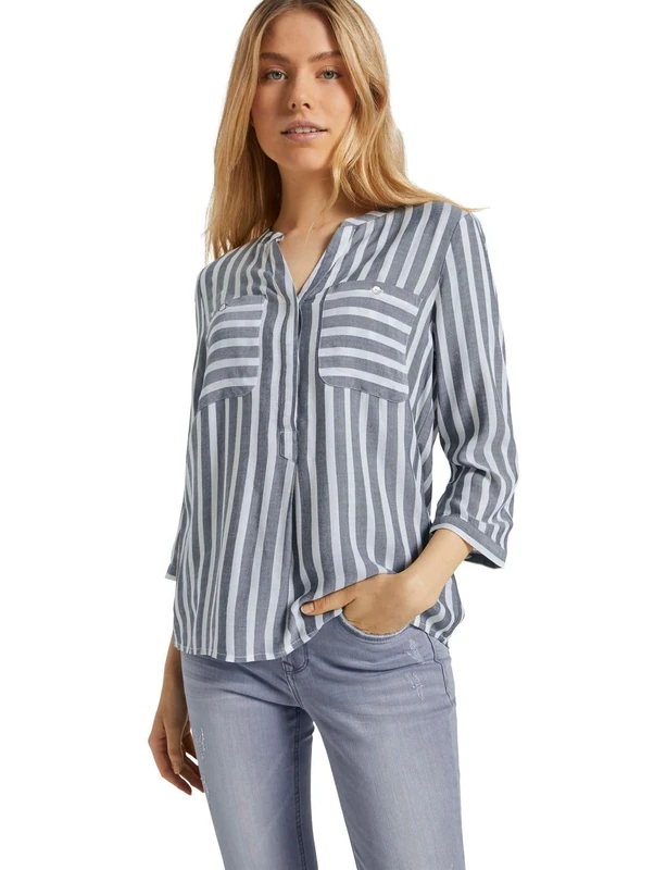 TOM TAILOR Women's 1016190 Stripe Blouse, 26940-off-white Navy Vertical, 16