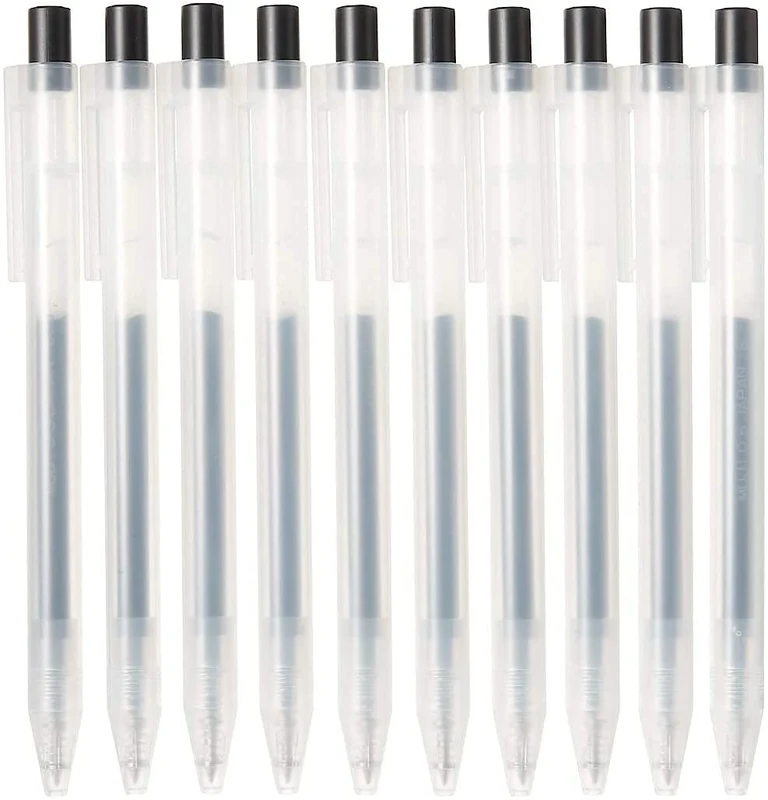 Muji Smooth Gel Ink Ballpoint Pen Knock Type 10-Pieces Set, 0.5 mm Nib Size, Black