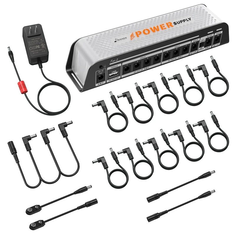 Donner DP-Z 9V Guitar Pedal Power Supply 10 Isolated DC Output with USB Port for 9V/12V/18V Effect Pedal DC 18v 2000m Input