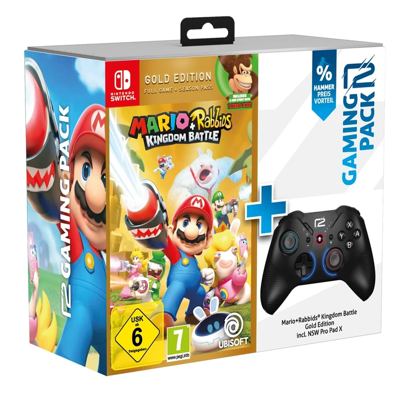 ready2gaming Nintendo Switch Mario & Rabbids Kingdom Battle (Gold) + Pro Pad X - Action Bundle [ ]