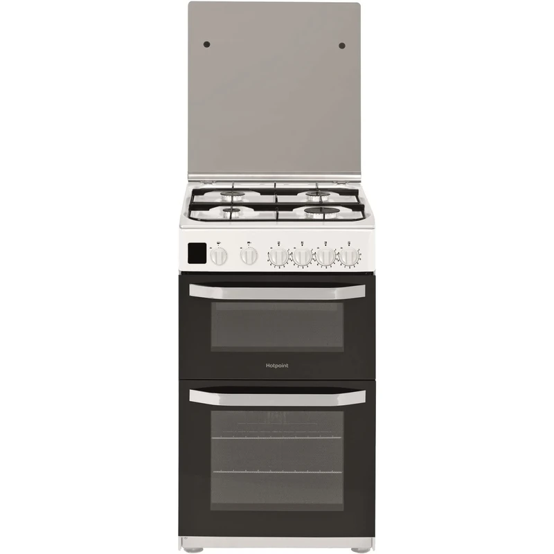 Hotpoint 50cm Double Cavity Gas Cooker with Lid - White