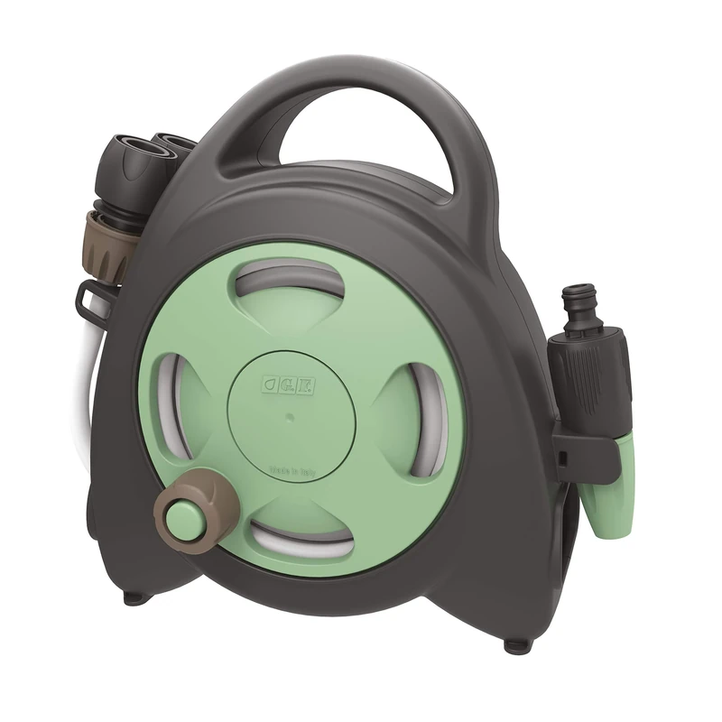 GF Garden, Aquabag RECO, Mini hose reel, MADE WITH RECYCLED PLASTIC, with 10M flexible hose, Ready to use Kit, for Watering Plants, Flowers, Pots on Patios, Balconies, Verandas, Small Gardens.