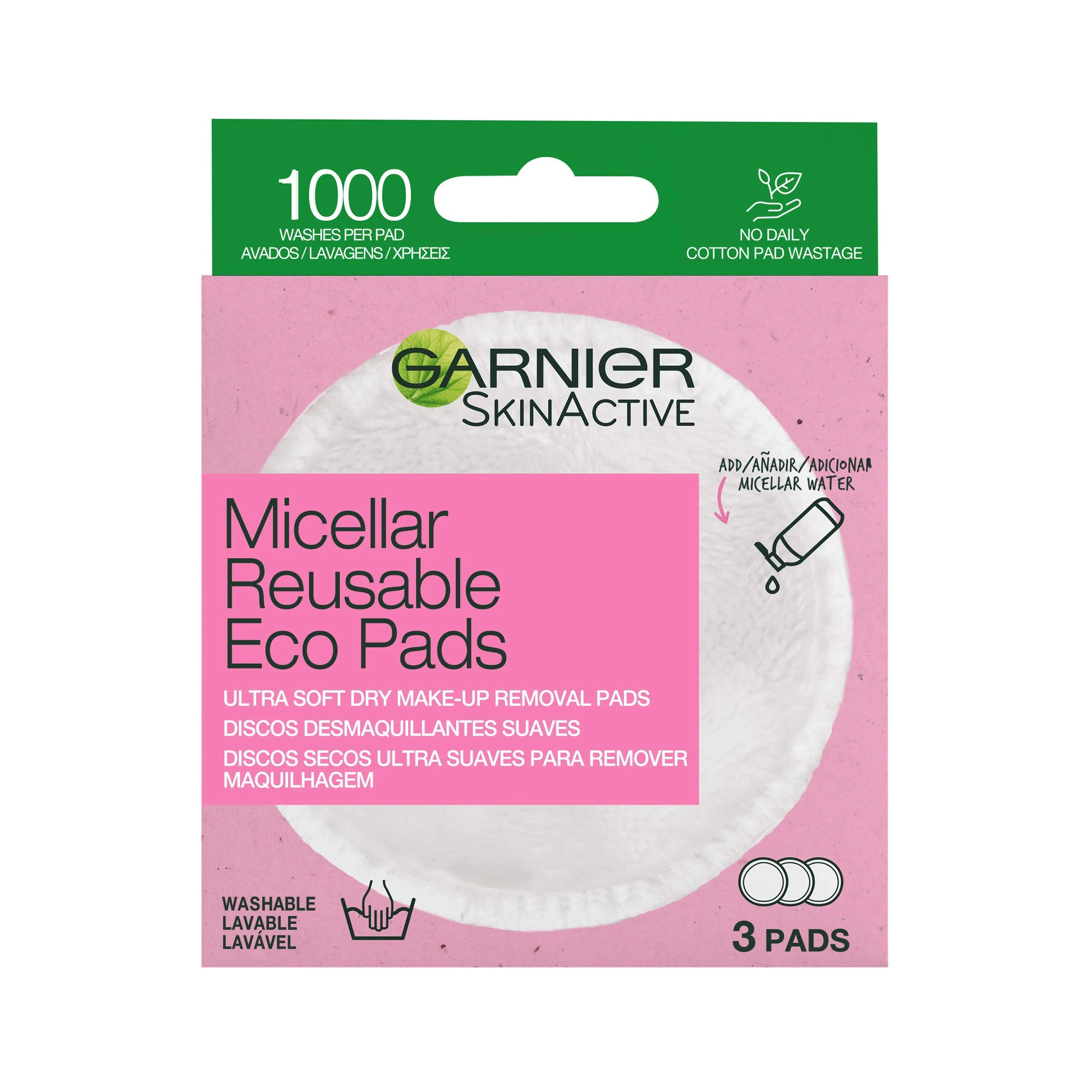 Garnier Micellar Reusable Makeup-Remover Eco Pads, 3 Micro Fibre Pad