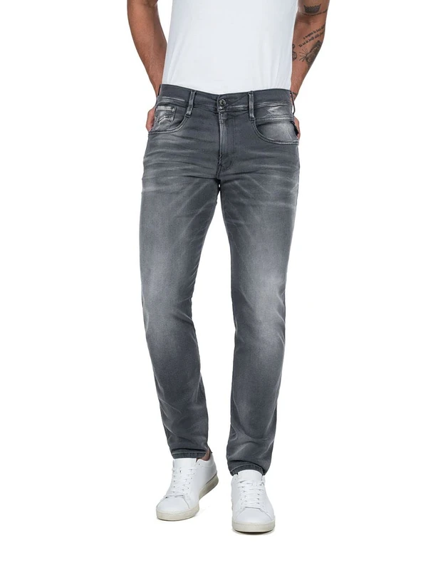 REPLAY Men's M914Y Anbass Hyperflex White Shades Jeans, 096 Medium Grey, 40W / 34L