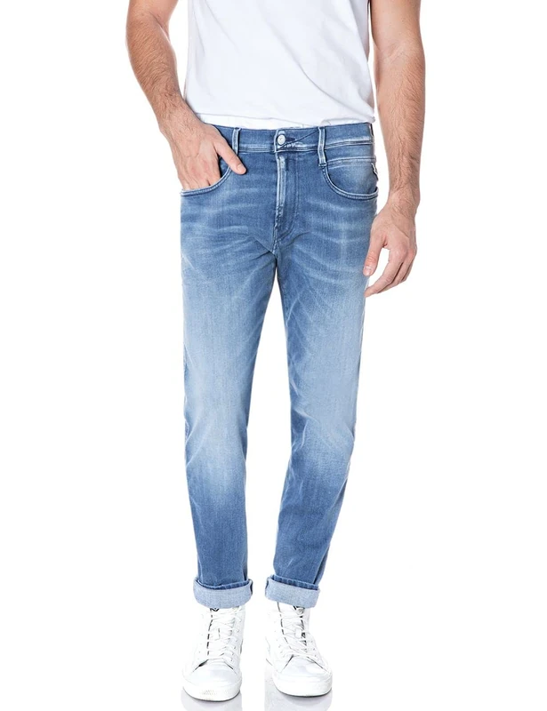 REPLAY Men's M914Y Anbass Hyperflex White Shades Jeans, Light Blue 010, 27W / 32L