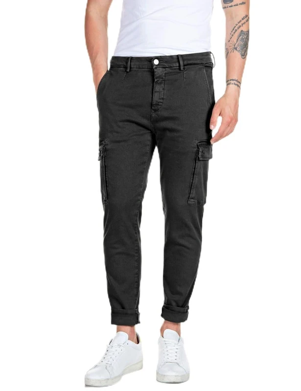 Replay Men's Cargo Pants Jaan Slim-Fit Hyperflex with Stretch, Black (Black 040), 31W / 32L