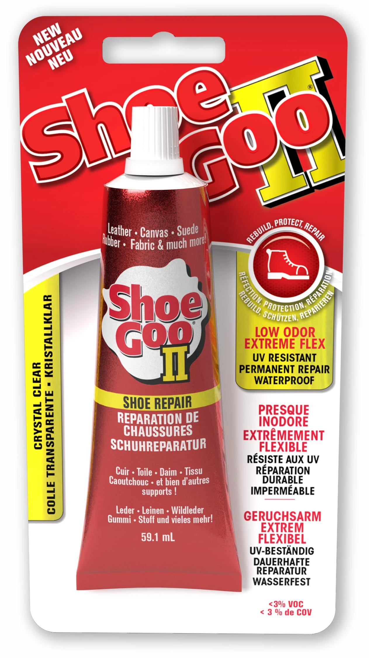 Shoe Goo II (2) Shoe Repair Glue 59.1ml Crystal Clear Permanent Adhesive