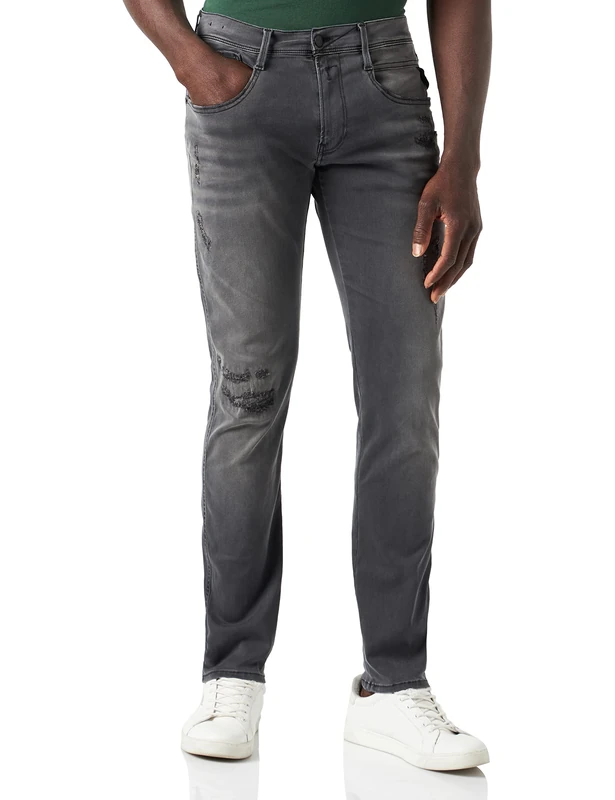 Replay Men's Anbass Hyperflex Re-Used Xlite Jeans, 096 Medium Grey, 33W / 34L - Image 1