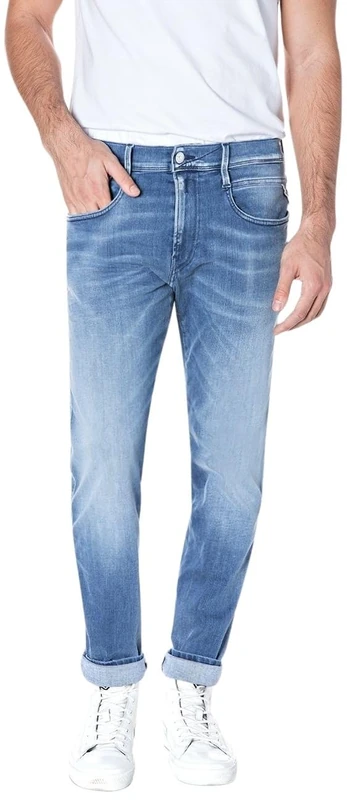 REPLAY Men's M914Y Anbass Hyperflex White Shades Jeans, Light Blue 010, 36W / 30L
