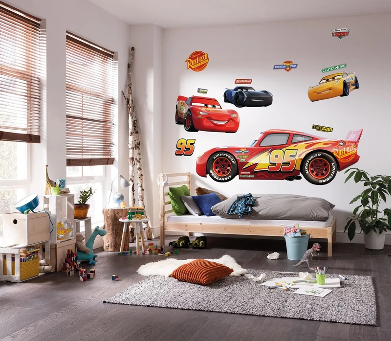 Komar Disney self-Adhesive and Contour-Cut Fleece Photo Wallpaper Cars XXL - Size: 127 x 200 cm - Wall Sticker, Children's Room, Boys, car, Racing car