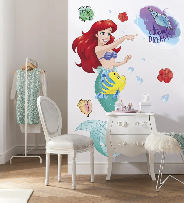 Komar Disney self-Adhesive and Contour-Cut Fleece Photo Wallpaper Ariel Princess XXL - Size: 127 x 200 cm - Wall Sticker, Children's Room, Girl, Mermaid, Sticker