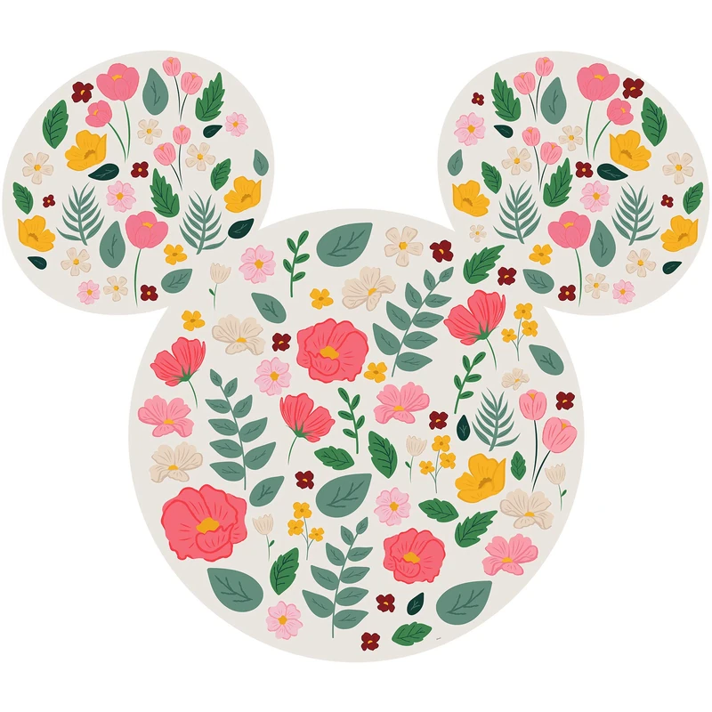 Komar Disney self-Adhesive and Contour-Cut Fleece Photo Wallpaper Mickey Head Wildflowers - Size: 127 x 127 cm - Wall Sticker, Children's Room