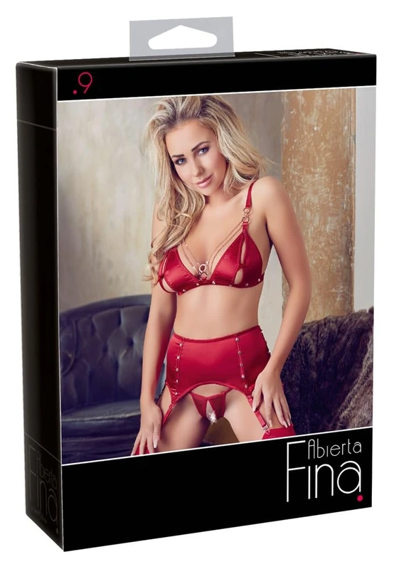 Abierta Fina Bra Suspender Set-22135833031 Red M