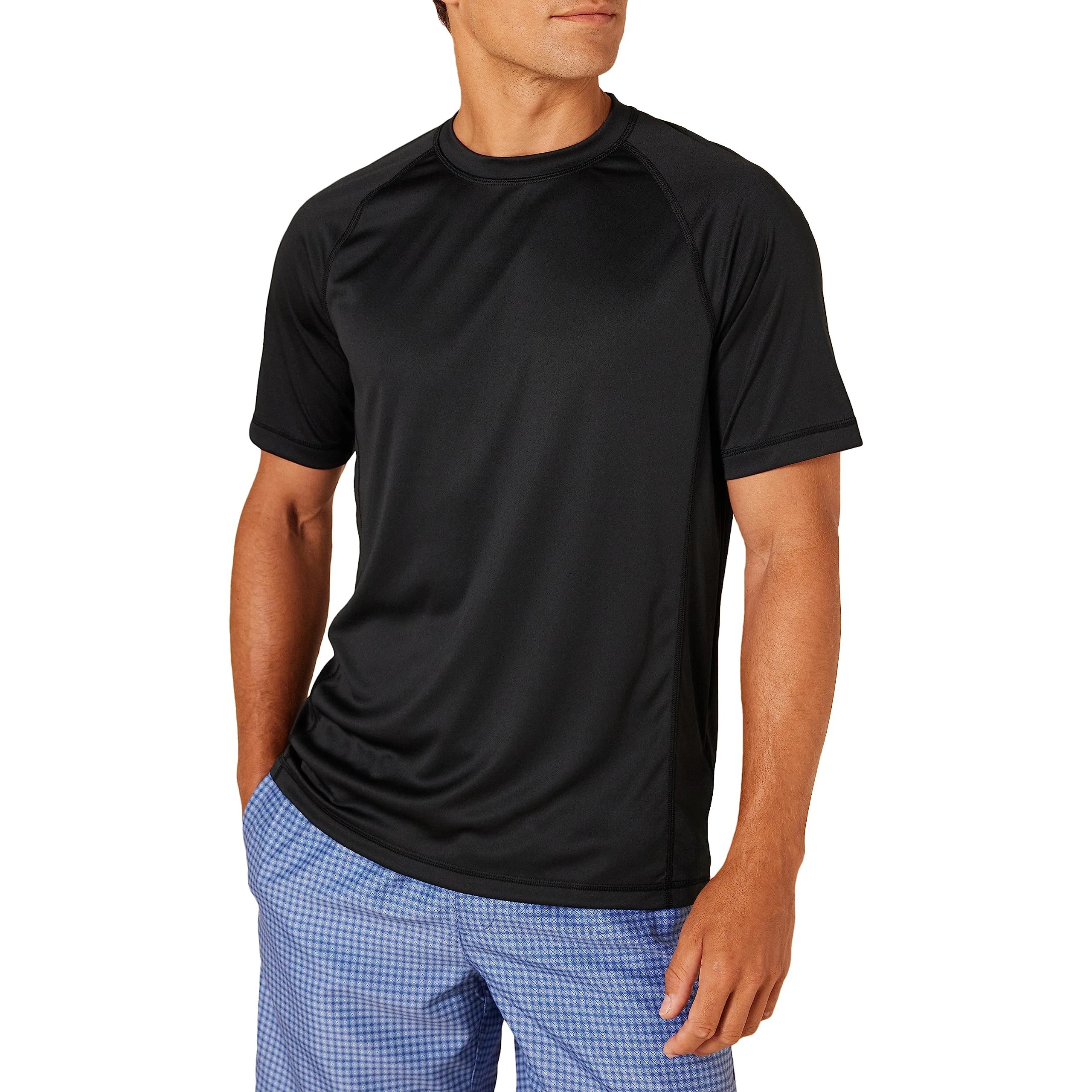 Amazon Essentials Men's Slim-Fit Short-Sleeve Quick-Dry UPF 50 Swim Tee, Black, M