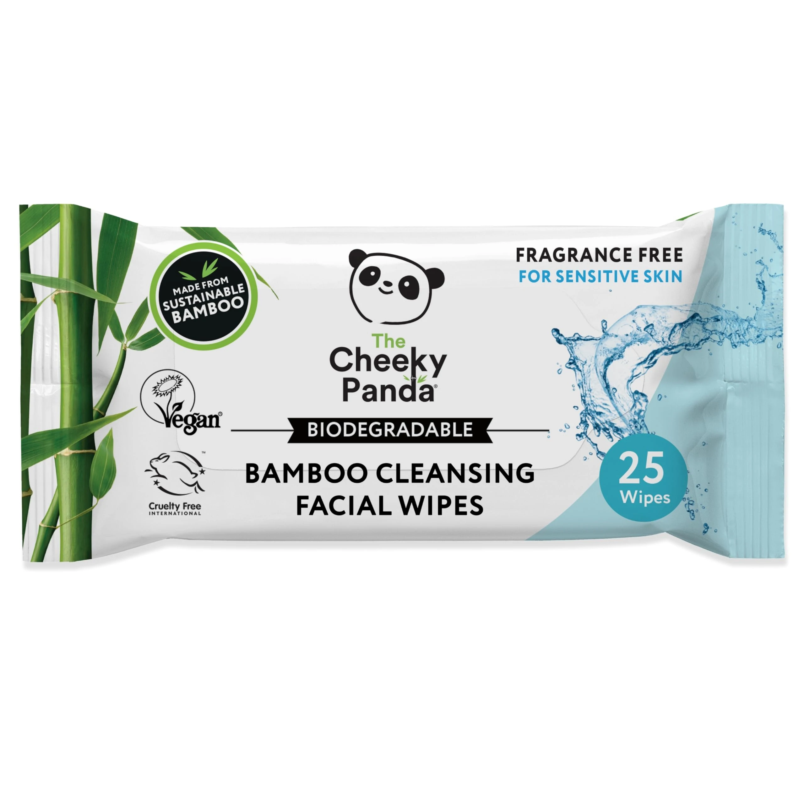 The Cheeky Panda Bamboo Facial Make Up Remover Wipes | Sustainable Face Wipes Eye Makeup Remover | Unscented Pack of 25 Face Wipes | 99% Purified Water