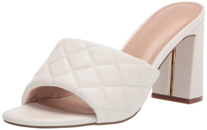 The Drop Women's Pattie High Block-Heeled Mule Sandal, 4 UK, Quilted Ivory - Image 1