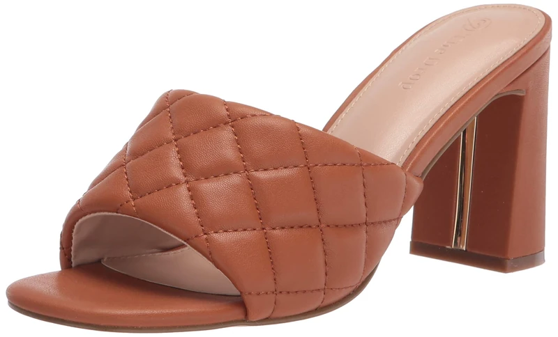 The Drop Women's Pattie High Block Heeled Mule Sandal, 5 UK, Quilted Toffee