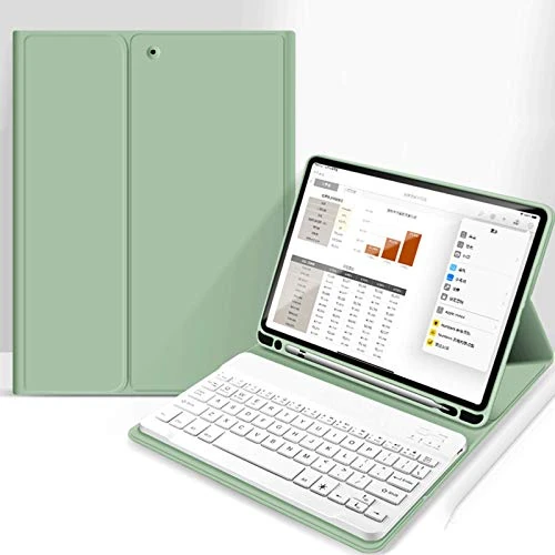 zoyu Keyboard Case for 8th Generation (2020) /7th Gen (2019) 10.2 inch with Pencil Holder,Detachable Wireless Bluetooth Keyboard,Smart Folio Leather Cover,Auto Sleep/Wake for 10.2"-Light Green