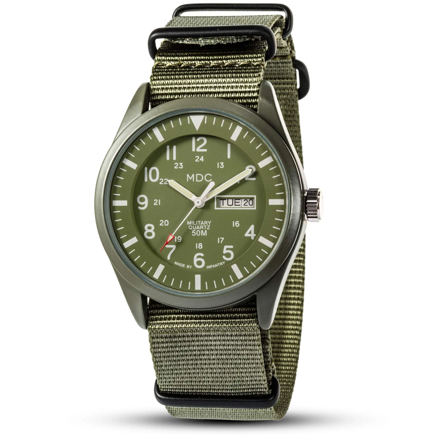 Infantry Mens Military Watches for Men Analogue Gents Wrist Watch Field Tactical Date Day Outdoor Sport Waterproof Wristwatch Work Army Green NATO Nylon Strap