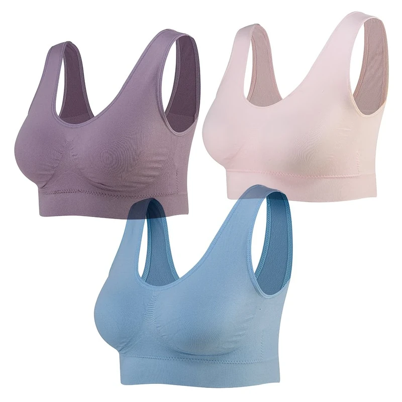 Lemef 3-Pack Seamless Sports Bra Wirefree Yoga Bra with Removable Pads for Women (Pink&Blue&Purple, 4X-Large)