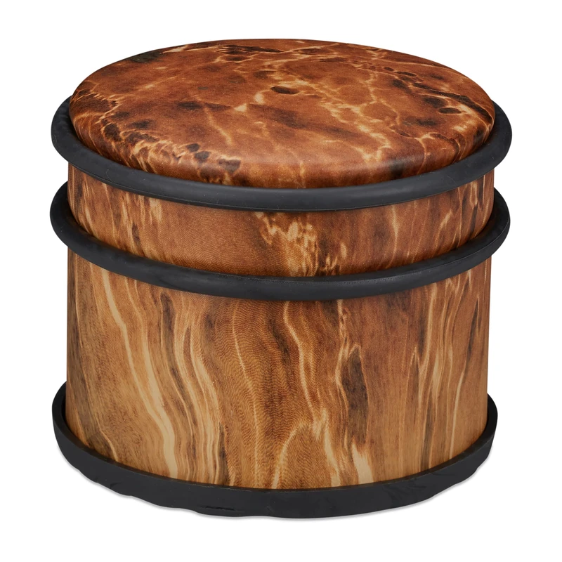 Relaxdays Door Stop, for Heavy Doors, Stainless Steel & Rubber, Wood Effect, Tall Doorstopper, ∅ 9.5 cm, Dark Brown