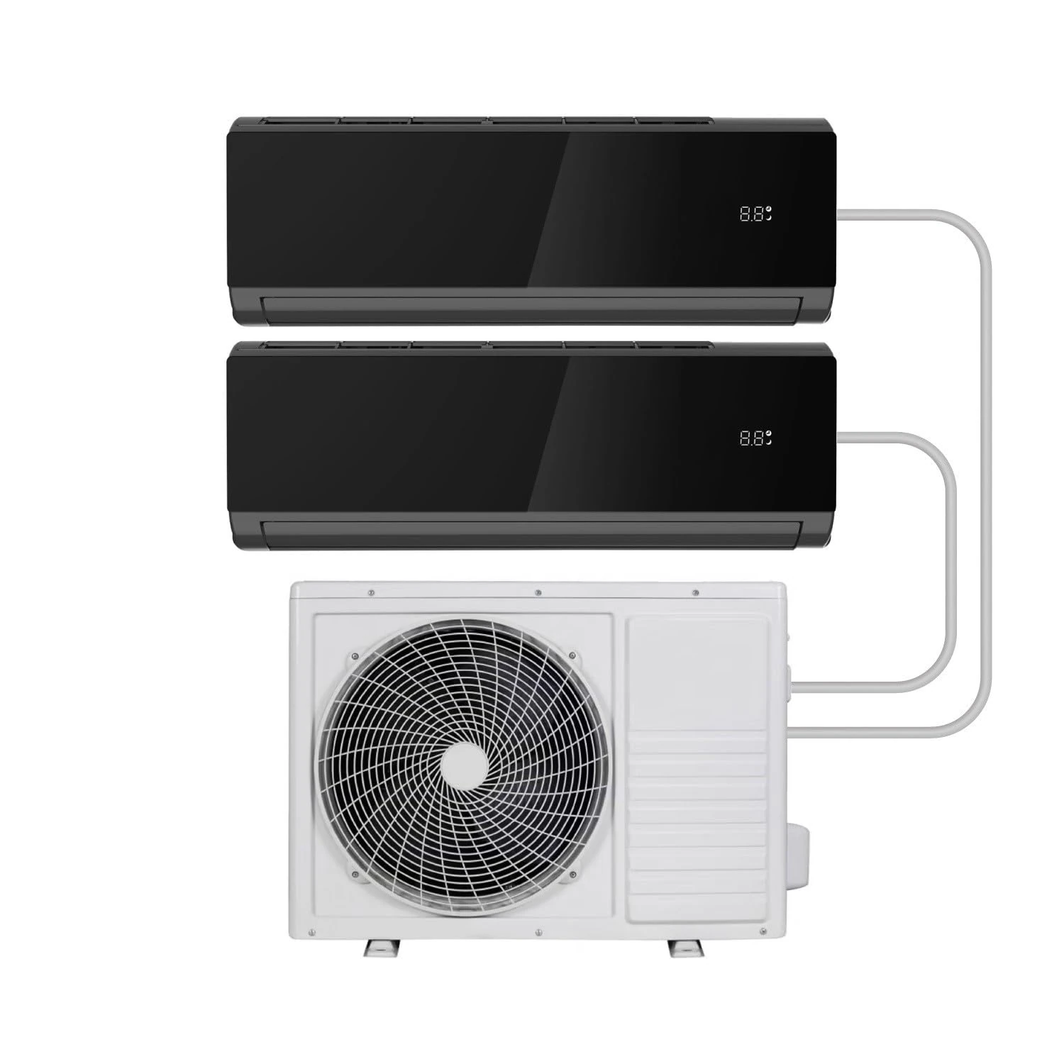 electriQ iQool Multi‑Split 2×12,000 BTU Smart Wall Heat Pump AC – Black, 2‑Zone Inverter System, A++/A+ Efficiency, Wi‑Fi/Voice, “I Feel” Sensor, Sleep Mode – Includes 5 m Pipe & Cable Kit