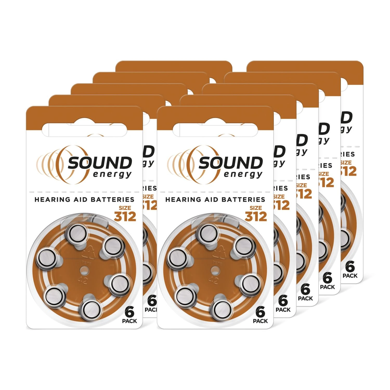 Energizer Sound Energy - Hearing Aid Batteries Size 312 (60 Pack) – Long Lasting Zinc Air Power - Easy Installation - Mercury & Cadmium Free - Made in UK - 4 Year Shelf Life [Amazon Exclusive]