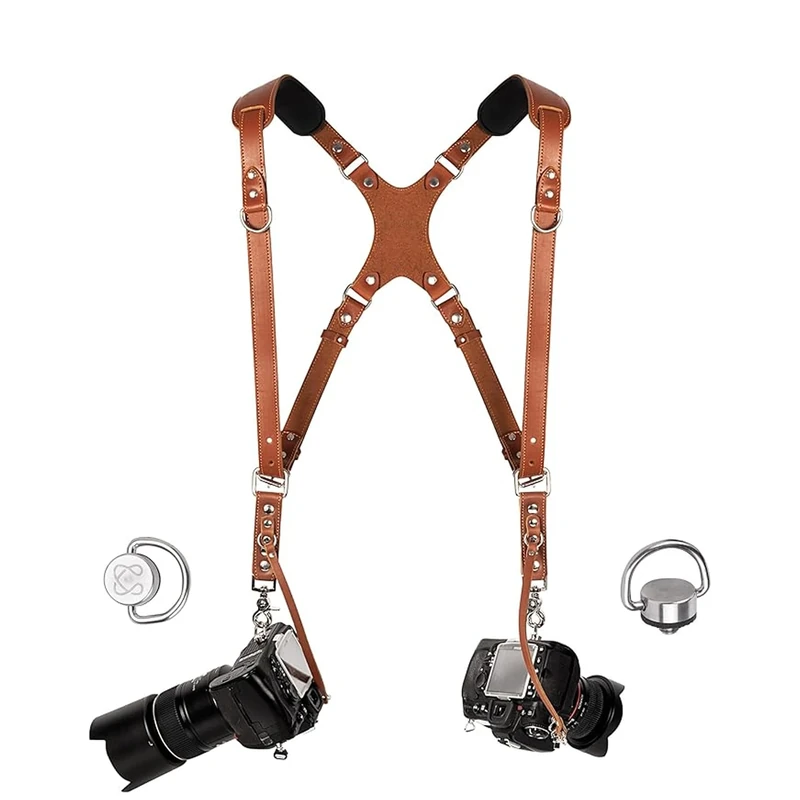 Slim Coiro Camera Accessories Dual Harness Two Cameras - Shoulder Leather Strap