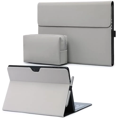 HYZUO Surface Pro Case Cover - Folio Stand with Stylus Holder for Pro 7 Plus/6/5/4 & Surface Go/X - Zipper Pouch (Light Gray)