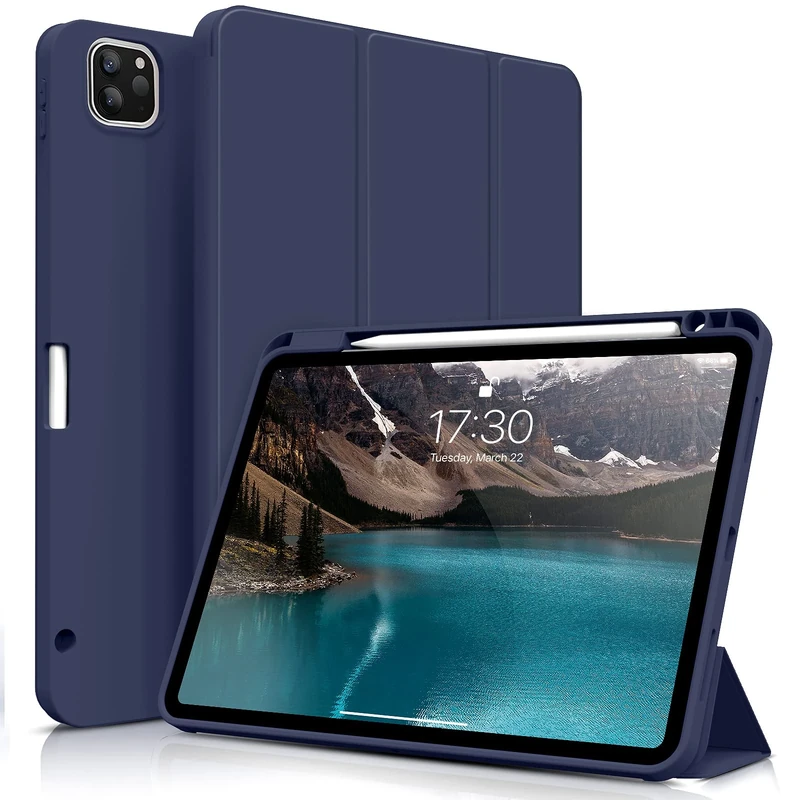 ZOYU Case for 11 inch iPad Pro 4th/3rd Generation 2022/2021, Trifold Stand Protective Case with Pencil Holder, Auto Sleep/Wake, Soft Slim TPU Back Cover, for iPad 11" Pro 2nd 1st Gen 2020 2018 - Navy