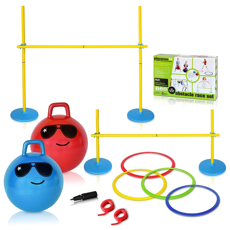 Playzone Obstacle Race Set, Obstacle Course, Includes Obstacle Bar, Limbo Bar with Stands, 2 Bouncy Balls, 4 Rings, 980082