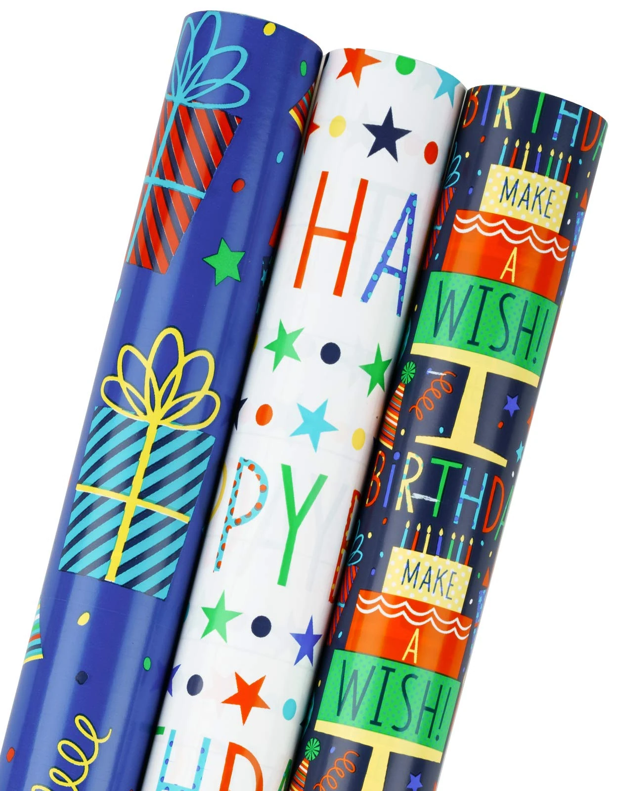 RUSPEPA Wrapping Paper Roll - Mini Roll - 43.2 cm X 305 cm Per roll - 3 Different Birthday Design (42.5 sq. ft.TTL.)