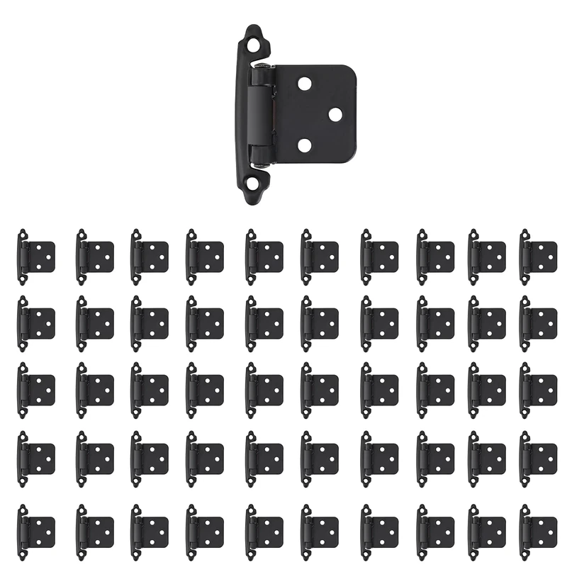 Overlay Cabinet Hinges 1/2 Inch 50 Pack (25 Pairs) Face Mount (Matte Black, Screws Included)