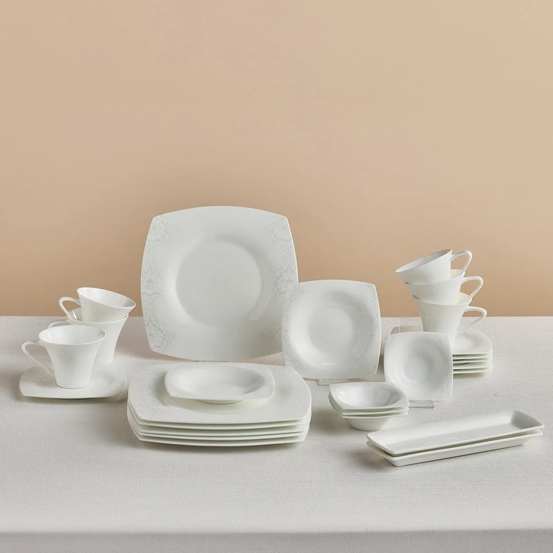 Karaca Fine Pearl Helen 26 Piece Breakfast Serveware Set for 6 People, White