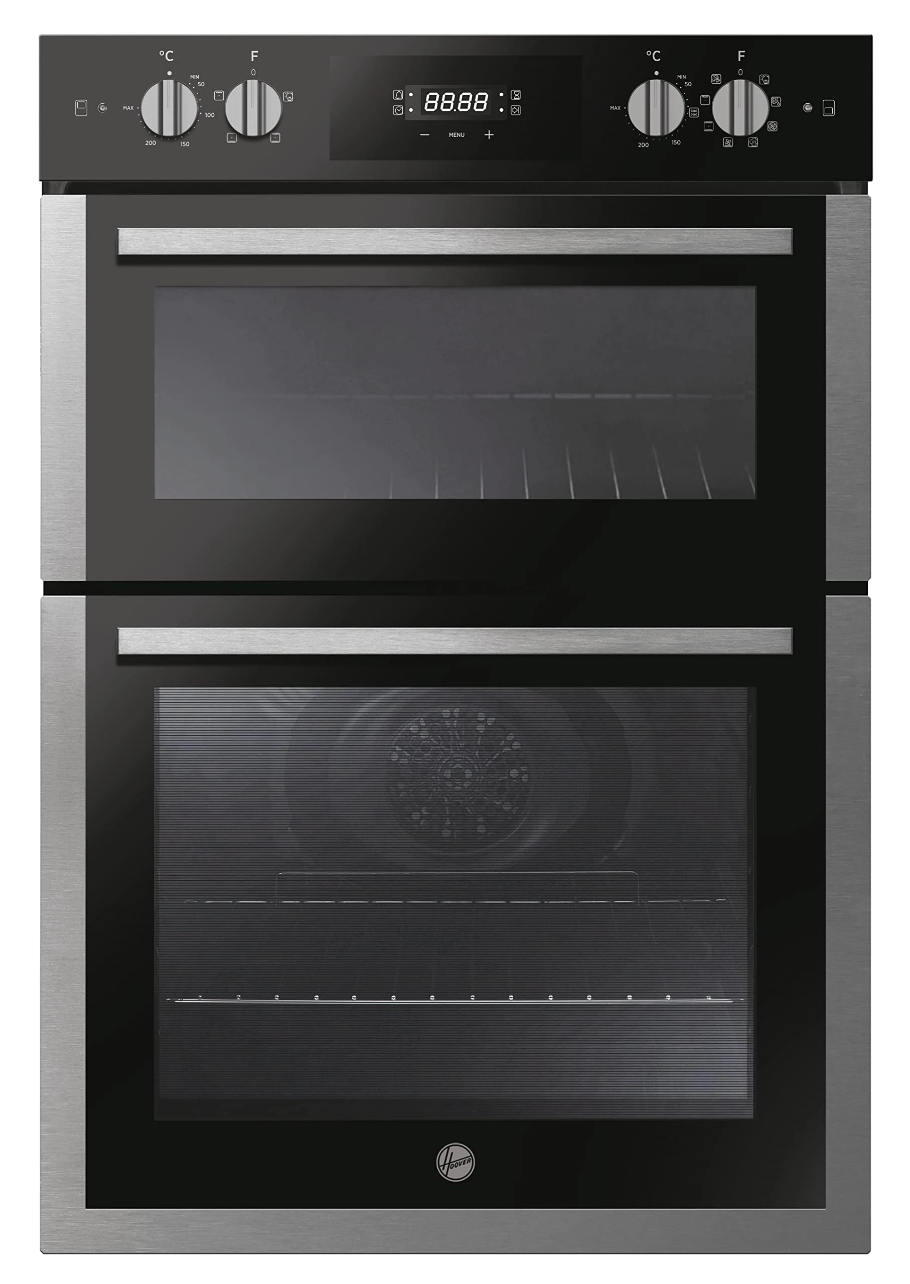 Hoover HO9DC3UB308BI 90cm BI Double oven, Multifunction main oven, Conventional top oven, Black Glass