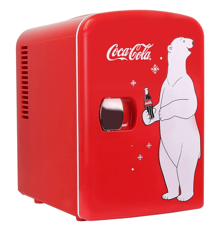 Koolatron Coca Cola Mini Fridge For Bedrooms 4L 6 Can Table Top Quiet Fridges For Skincare Office Food Drinks Home Travel 12V Portable Cooler Warmer Refrigerator Red