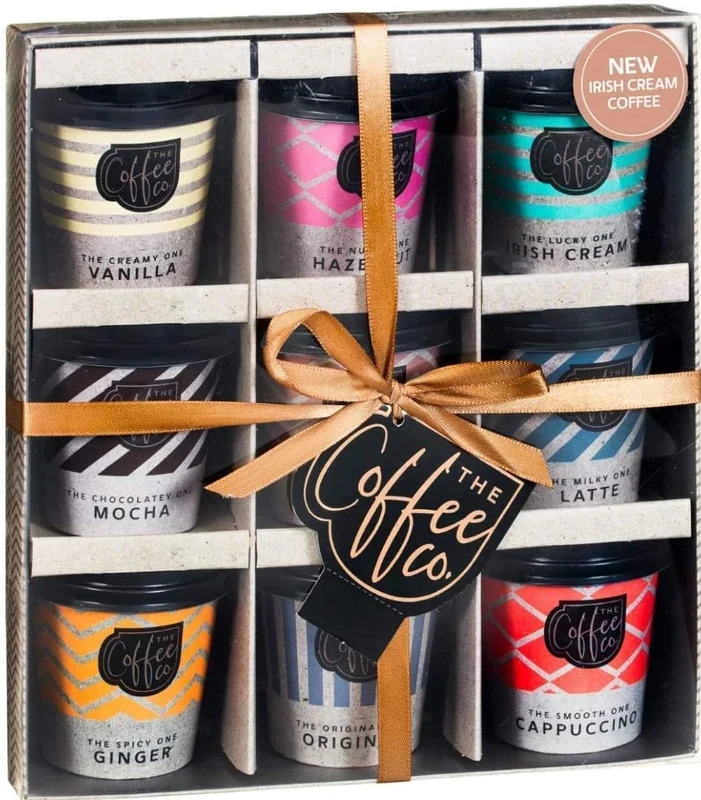 Coffee Gifts - Instant Coffee Hamper | 9x Flavours Mini Travel Takeout Cups |Irish Cream, Salted Caramel, Latte, Mocha and More- Xmas Birthday | Christmas Gifts for Women Men |Drink for Coffee Lovers