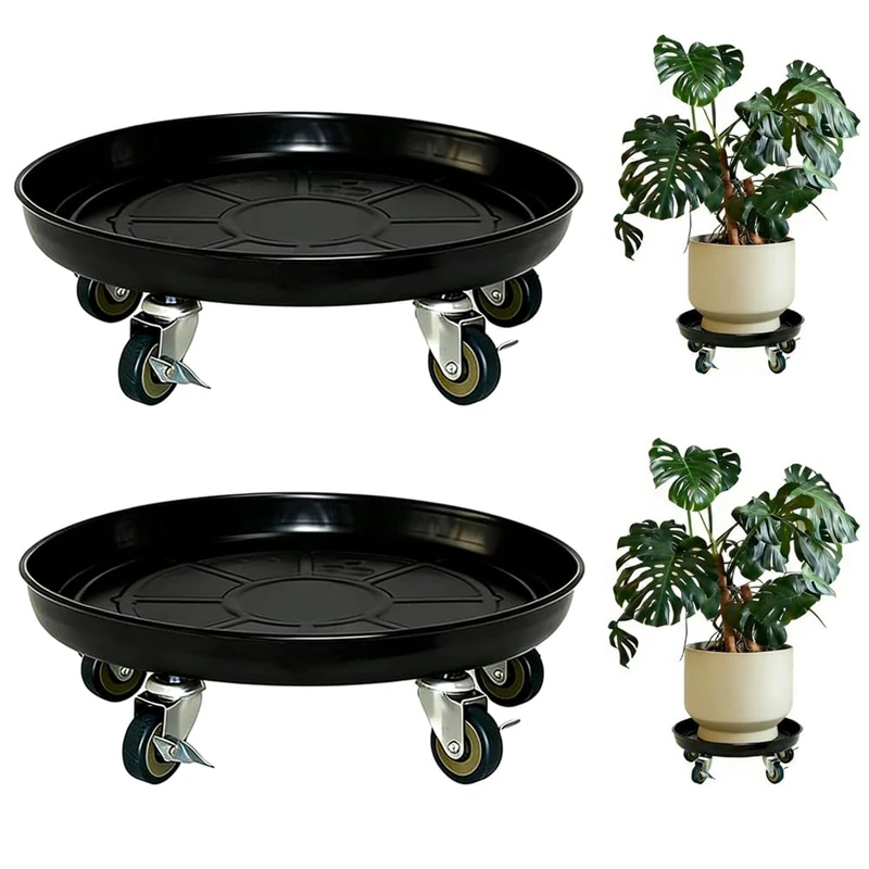 SIAMO Plant Caddies with Wheels Rolling Large Metal Heavy Duty Plant Stand with Wheels Moveable Planter Saucer Pot Mover Plant Dolly for Indoor Outdoor Use 16inches 2 Pcs Black