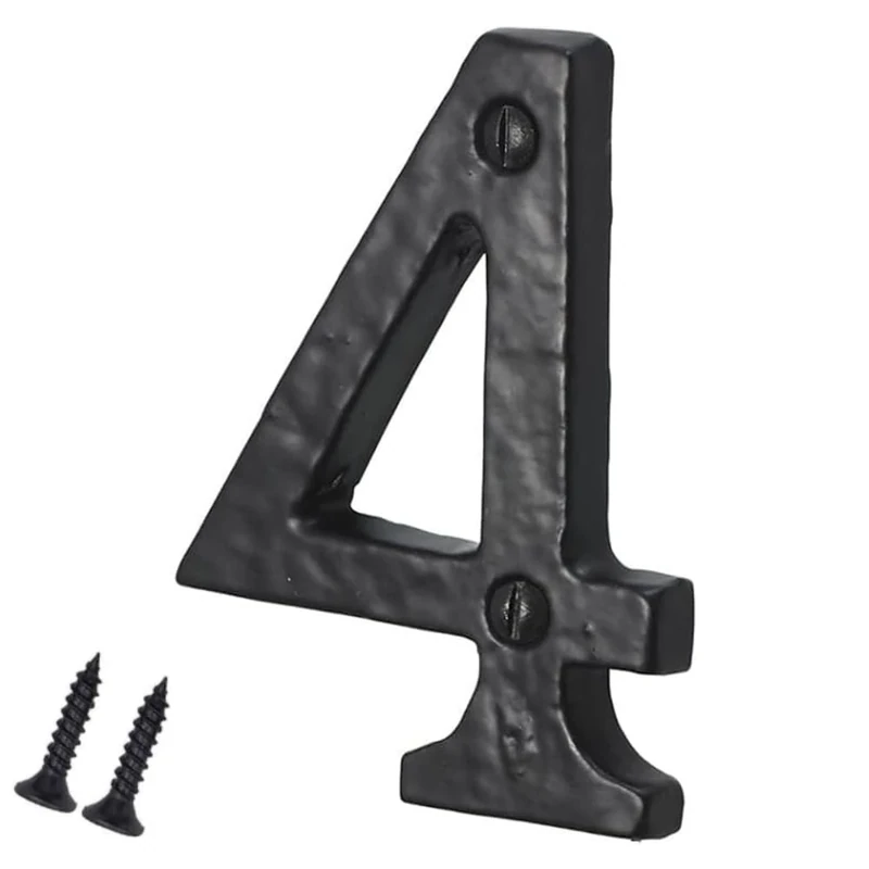 SISI UK® Black Cast Iron Numbers Front House Door Numbers with Antique Finish 3'' with Screws (Number 4)