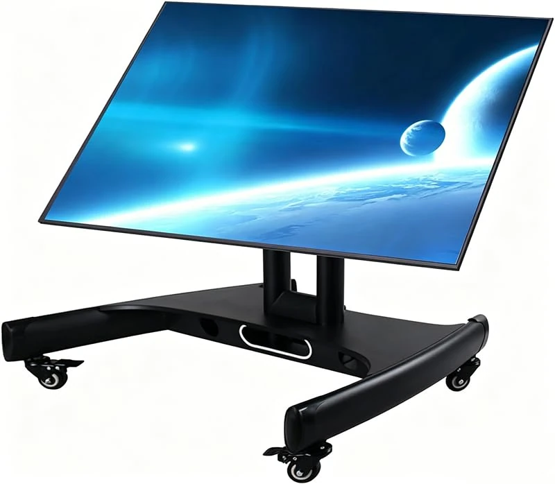 BIGalleons Mobile TV Mount Stand, Low Height Monitor Cart with Wheels for 32-65 inch Flat Curved Screen TV, LED LCD, Height Adjustable, 90°Adjustable Viewing Angle