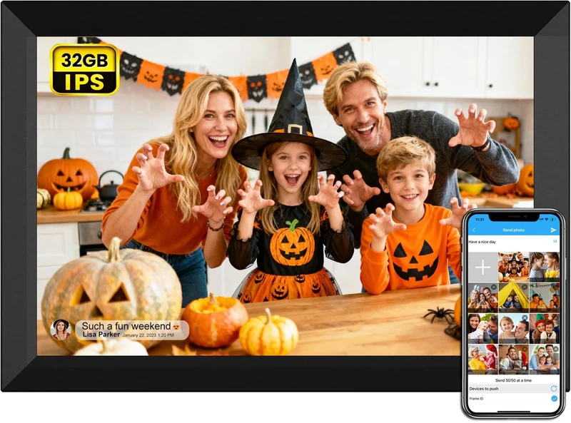 FRAMEO Digital Photo Frame 10.1" WiFi Smart Frame HD IPS Touch Screen,16GB Storage,Auto Rotation,Wall Mountable, Easy Installation to Share Photos and Videos via Free App from Anywhere