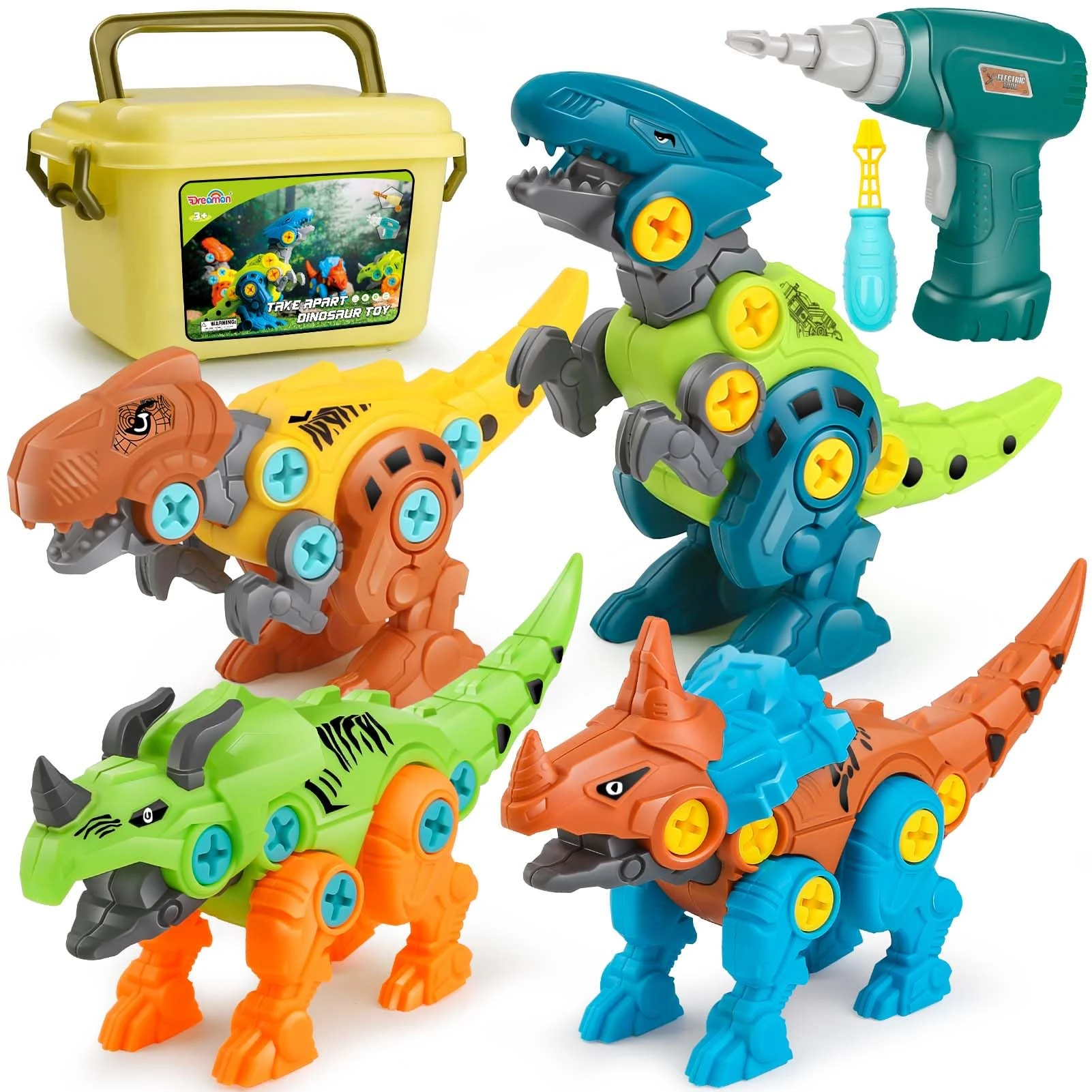 Dreamon Take Apart Dinosaur Toys for Kids with Storage Box Electric Drill DIY Construction Build Set Educational STEM for Boys Girls 3 Years and Up