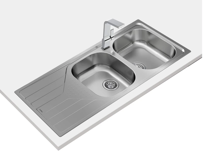 TEKA | Reversible Universe Built-in Sink | 2 Bins | Draining Rack | Stainless Steel | 50 x 116 x 17 cm