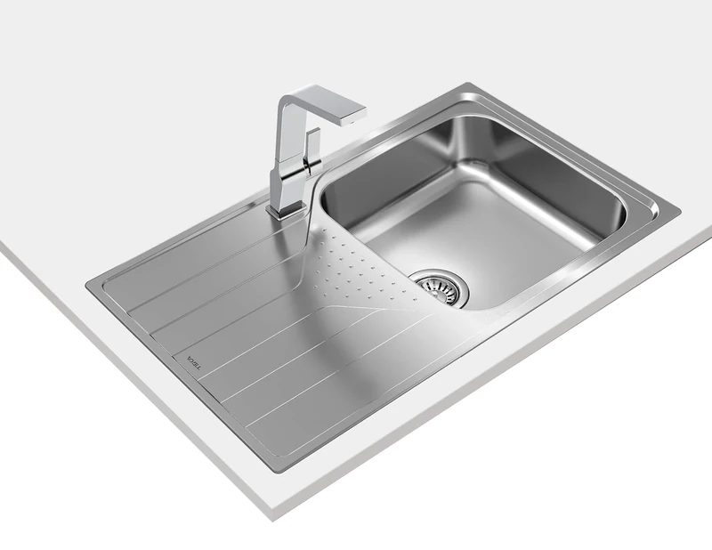 Teka Universe – Reversible Built-in Sink, 1 Basin and Drainboard, for 50 cm Cabinet, Stainless Steel Bucket, Easy Installation, Modern Design, Stainless Steel Colour