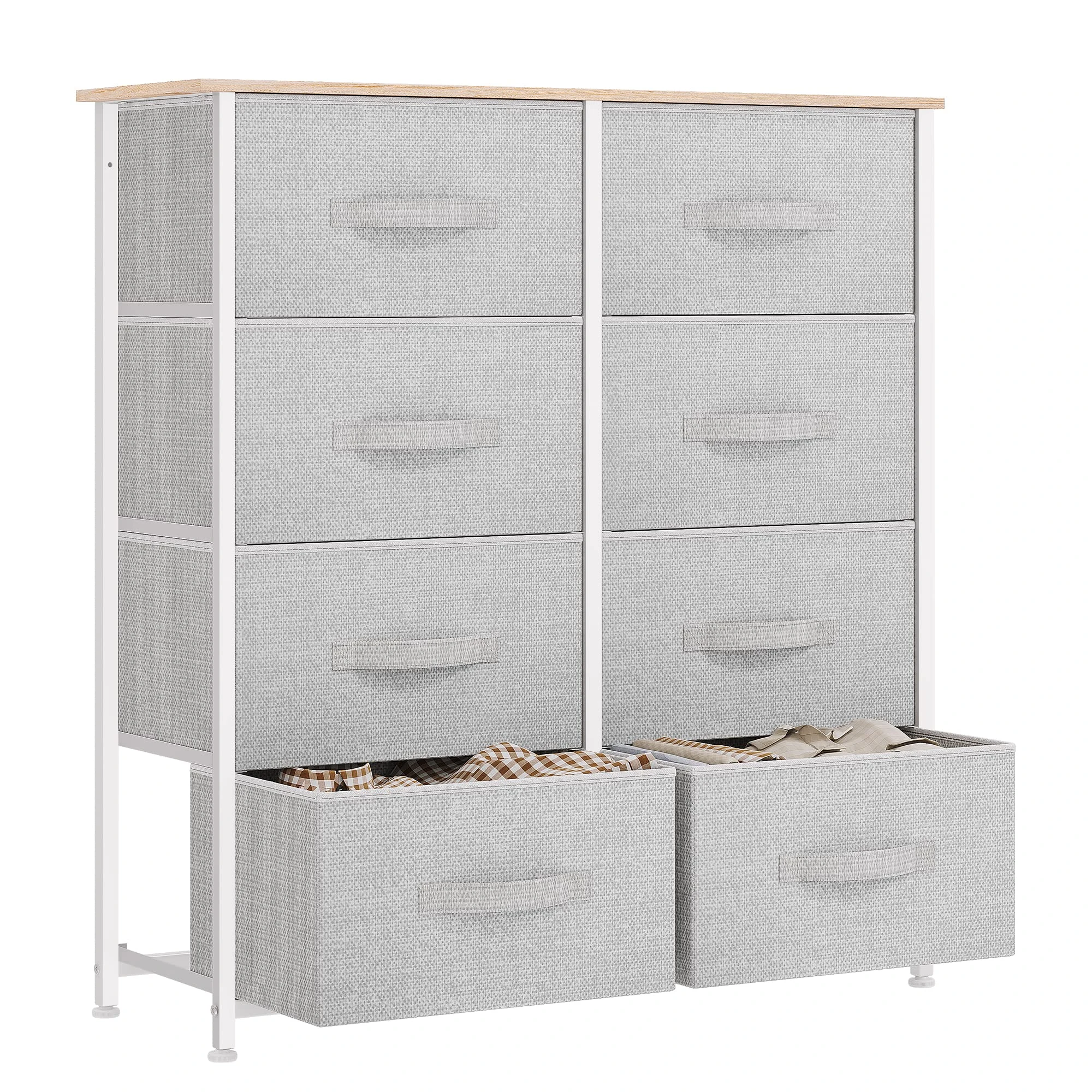 YITAHOME Chest of Drawers with 8 Drawers,Bedroom Drawers, Fabric Dresser with Wood Top,Drawer storage unit for for Bedroom, Living room, Light Grey