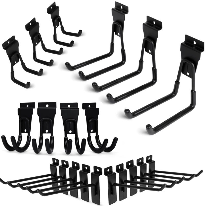 FELLER Slatwall Hooks & Hangers - Premium Heavy Duty Slat Wall Hanging Hooks Garage - Multi Size Slatwall Accessories - Used as Proslat Accessories, 20 Pack, Black - Image 1